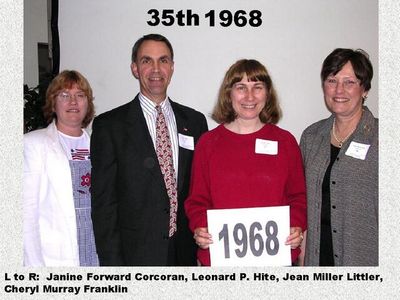Class of 1968
Janine Forward Corcoran; Leonard Hite; Jean Miller Littler; and Cheryl Murray Franklin
Keywords: 1968 forward corcoran hite miller littler murray franklin