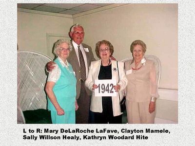 Class of 1942
Mary DelaRoche LaFave; Clayton Mamele; Sally Wilson Healy; and Kathryn Woodard Hite
Keywords: 1942 delaroche lafave mamele wilson healy woodard hite