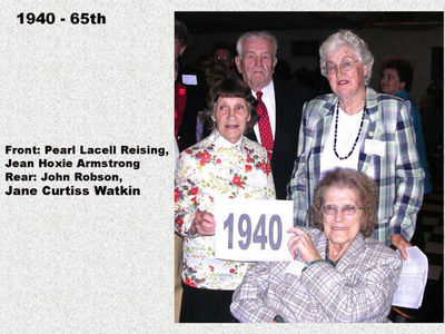 Class of 1940 65th
Front: Pearl Lacell Reising; Jean Hoxie Armstrong; John Robson; and Jane Curtiss Watkin
Keywords: 1940 lacell reising hoxie arnstrong robson curtiss watkin