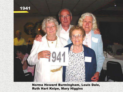 Class of 1941
Norma Howard Burmingham; Louis Dale; Ruth Hart Knipe; and Mary Higgins
Keywords: 1941 howard burmingham dale hart knipe higgins