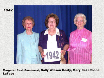 Class of 1942
Margaret Rush Smolenski; Sally Willson Healy; and Mary DelaRoche LaFave
Keywords: 1942 rush smolenski willson healy delaroche lafave