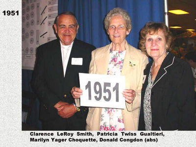 Class of 1951
Clarence Leroy Smith; Patricia Twiss Gualtieri; Marilyn Yager Choquette
Keywords: 1951 smith twiss gualtieri yager choquette