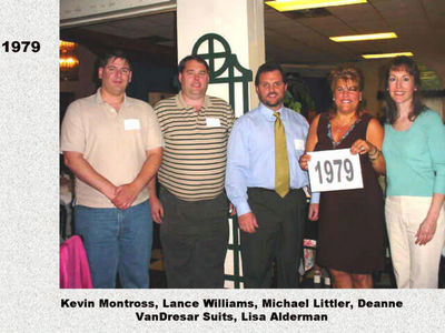 Class of 1979
Kevin Montross; Lance Williams; Michael Littler; Deanne VanDresar Suits; and Lisa Alderman
Keywords: 1979 montross williams littler vandresar suits alderman