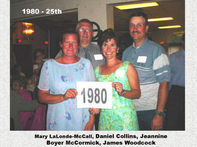 Class of 1980 25th
Mary LaLonde-McCall; Daniel Collins; Jeannine Boyer McCormick; James Woodcock
Keywords: 1980 lalonde mccall collins boyer mccormick woodcock