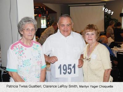 Class of 1951
Patricia Twiss Gualitieri; Clarence Leroy Smith; and Marilyn Yager Choquette
Keywords: 1951 smith twiss gualtieri yager choquette