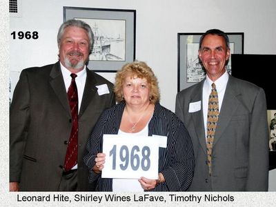 Class of 1968
Timothy Nichols; Shirley Wines LaFave; and Leonard Hite
Keywords: 1968 hite nichols wines lafave