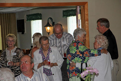 2012 Banquet
Standing, L to R: Connie Jones Lundrigan, `61; Beverly McDaniels Wanner, `53; Bob Wanner, `52; Barbara O'Rourke Young, `57; Margaret Rush Smolenski, `42; Unkn man
Foreground, seated: John LaFave, `70
