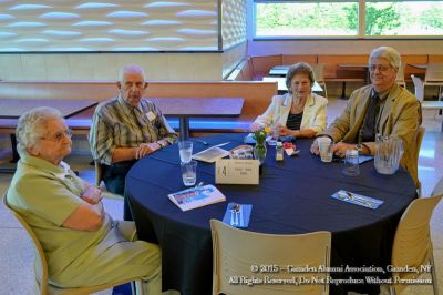 2015 Alumni Banquet June 13
Table 4:
L to R: Marian Graves Miller, '44; Carl Eckel, '43; Betty Bowman Sherman, '46; Guest of Betty Sherman
