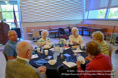 2015 Alumni Banquet June 13
Table 9:
L to R: Jerry McCormick (back to camera); John LaFave, `70; Mary DelaRoche LaFave, `43; Jane Curtiss Watkin, `40; Sally Willson Healy, `43; Gladys Ogiba Conley, `39 (back to camera)
