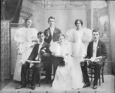 Class of 1895
1st R.: T. Clinton Phelps, Ella May Dorrance, Maurice F. Sammons
2nd R.: Harriet D. Taylor, Chauncey Claude Burkett, Vera May Felch
