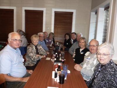 Florida Reunion January 23, 2013
L to R: Bill Janess; Connie Jones Lundrigan, `61; Bruce Lundrigan, `60; Michael Wright, `61; Mary Wright; Linda Meeks MacFarland, `66; Terry MacFarland, `64; Bruce Ferris, `58; Sally Griffin Ferris, `58; Rev. Paul Mills; Maxene Mills

Married 50 years or more: Bruce & Sally Ferris; Paul & Maxene Mills 

